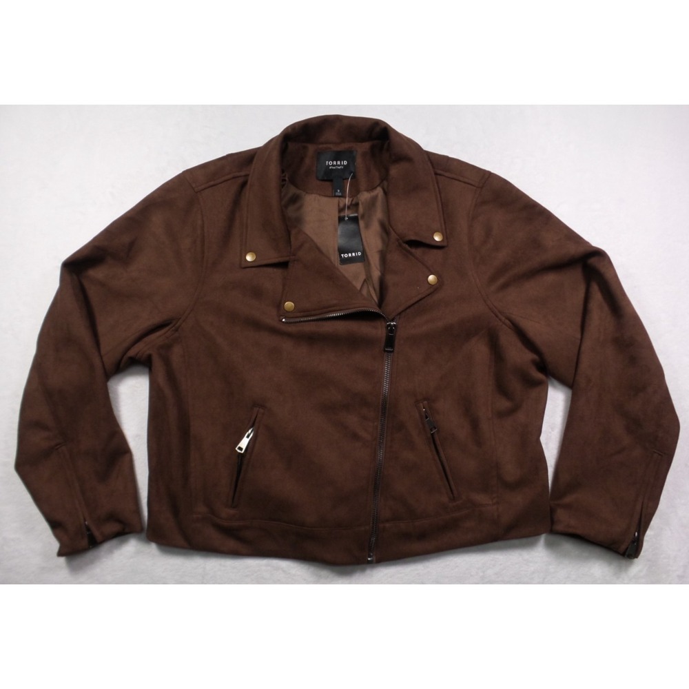 Torrid Jacket Womens Size 3 Brown Faux Suede Moto Full Zip Pockets Stretch NWT